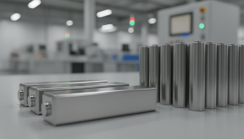 Generatedimage_1781039574545 Módulos e células de lítio prismáticas utilizadas na composição de bancos de baterias para projetos BESS.