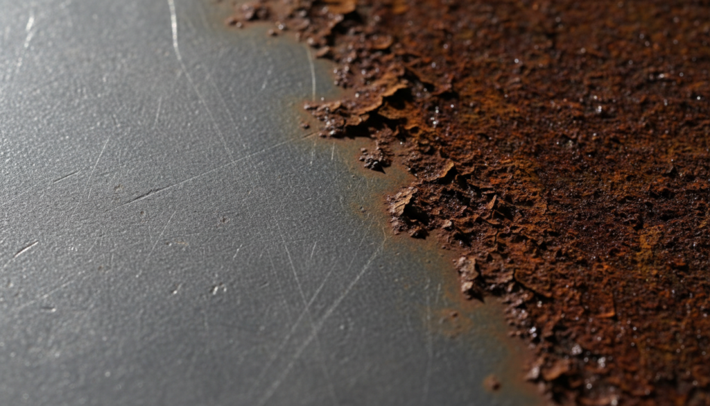 Textura de metal sofrendo oxidação natural para demonstrar como funciona a bateria de ferro-ar através do ciclo controlado da ferrugem.
