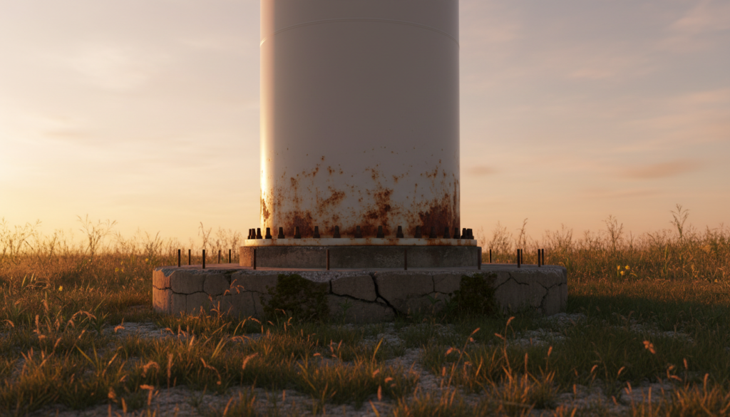 Base e fundação de torre de energia eólica instalada no campo
