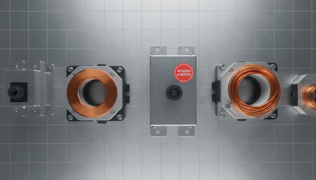 Componentes elétricos de alta tensão restaurados e prontos para reutilização dentro do modelo de economia circular e transição energética.