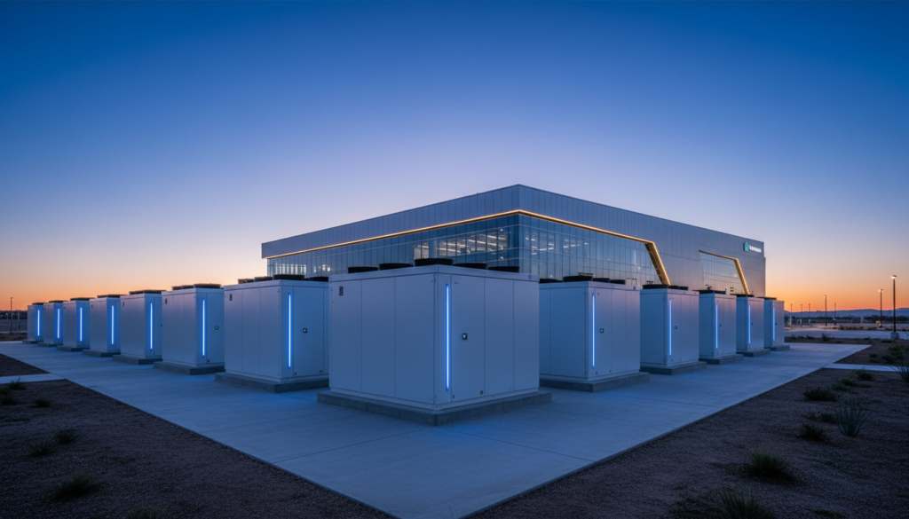 Sistemas de armazenamento de energia renovável BESS instalados na área externa de um data center