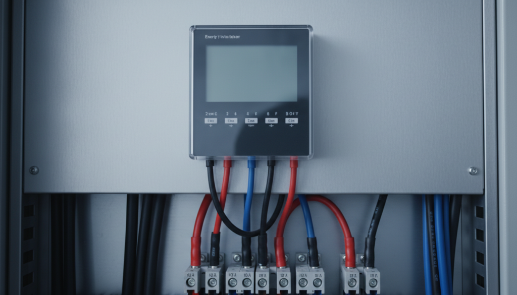 Generatedimage_1788990188946 Medidor eletrônico de energia elétrica instalado em painel industrial para acompanhamento de consumo no mercado livre.